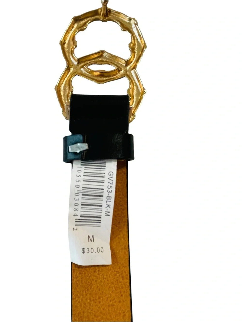 Vince Camuto Black Leather Belt with Gold Double Ring Bamboo Buckle